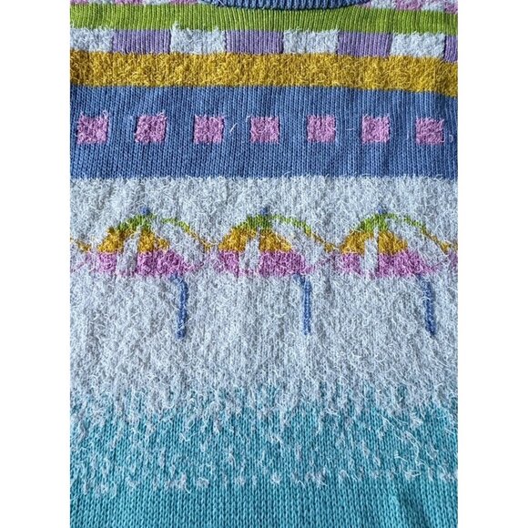 Vintage Pronto Moda 80s 90s Women's Sz L Pink Blue Striped Checkered Sweater - Picture 5 of 8